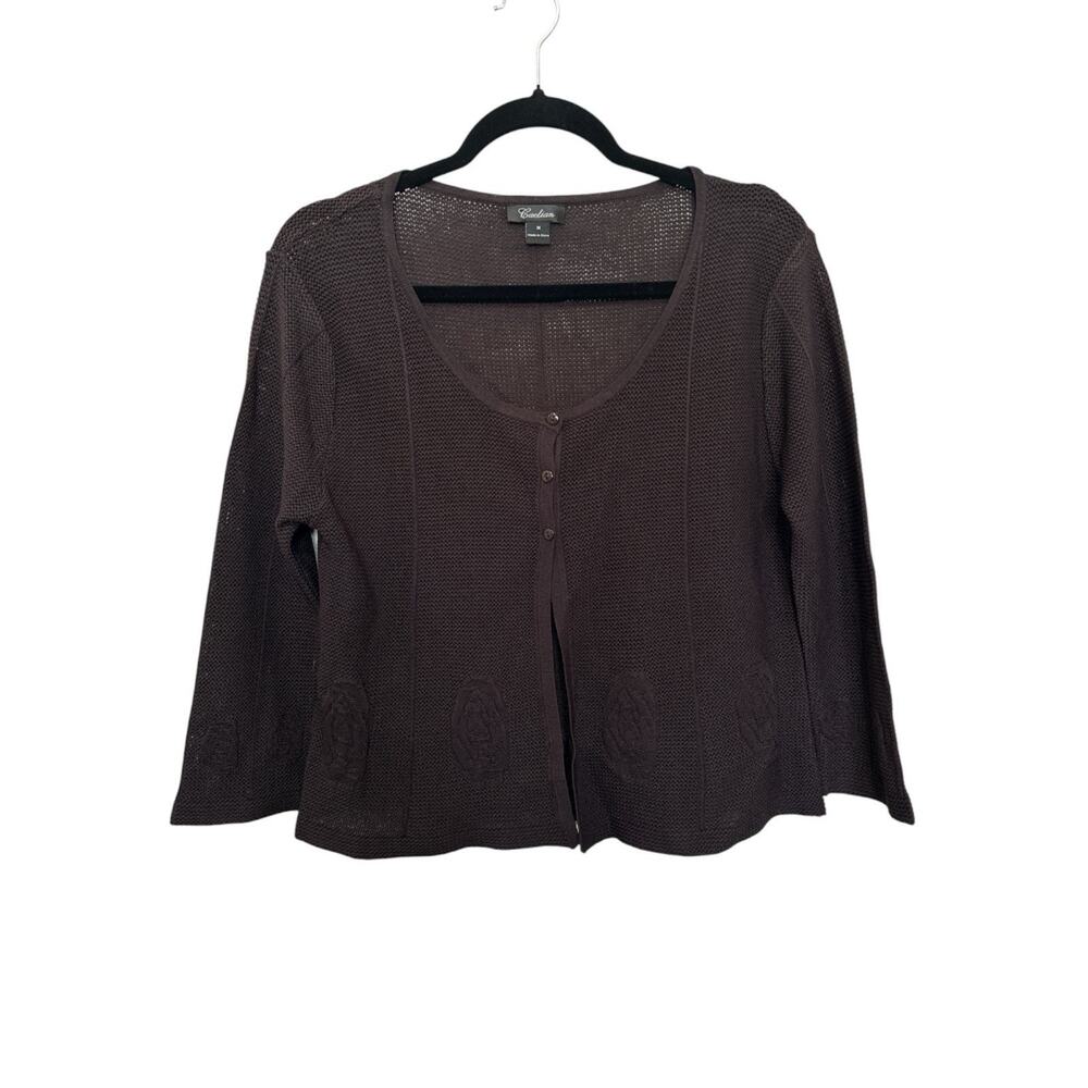 Y2K Caelian dark brown, open-knit cardigan Size M scoop neck, buttons down